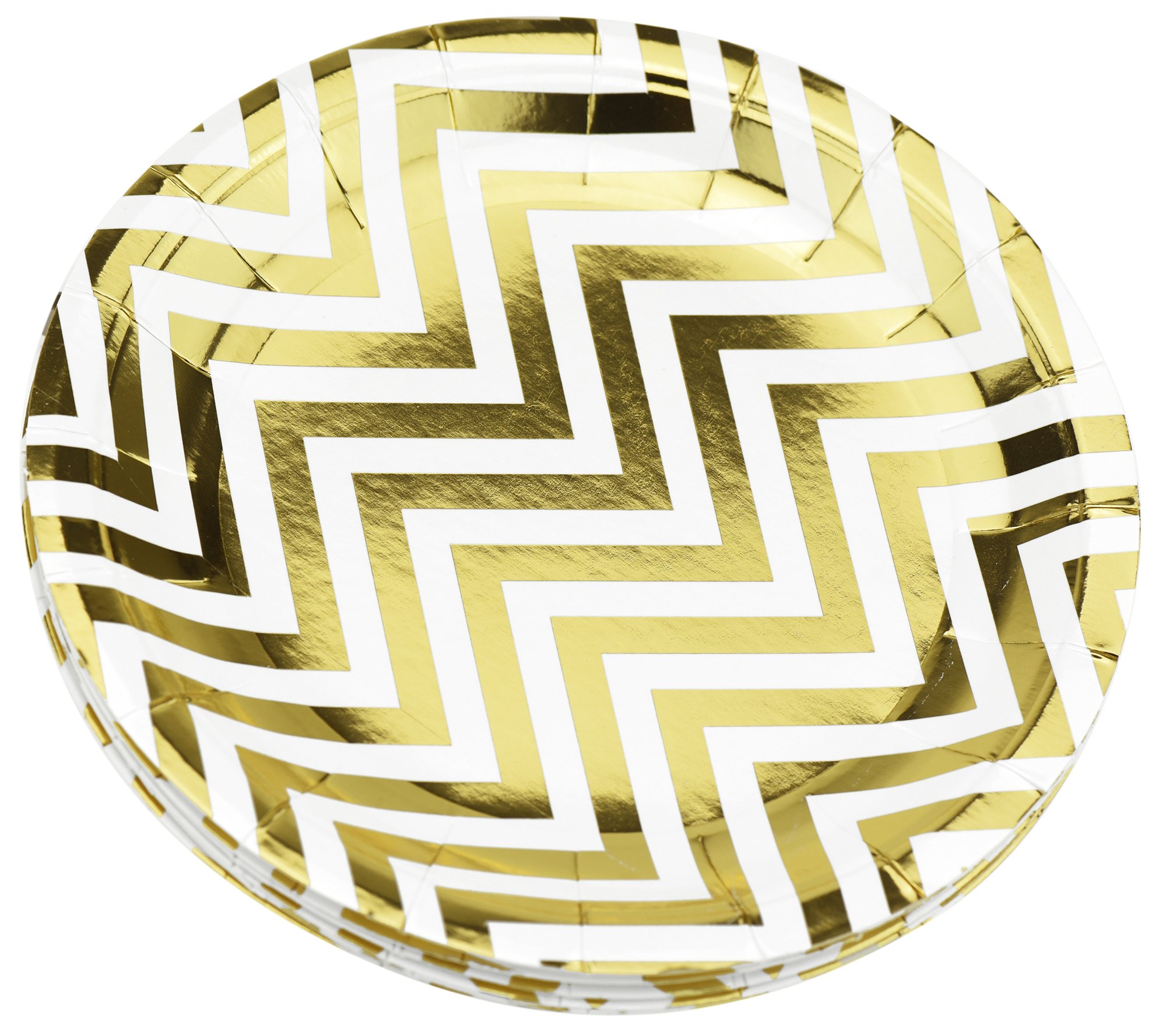 FiveSeasonStuff Paper Plates 9 inch Eco-Friendly Biodegradable Compostable (White | Gold Chevron | 23cm) 16pcs Disposable