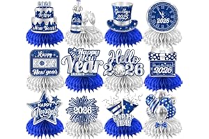 DYDAMUD New Years Eve Party Supplies 2026, 12PCS Happy New Year Honeycomb Centerpieces Blue Silver New Years Table Centerpieces for NYE Party Supplies, New Years Eve Decorations 2026