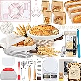 Aliggbent 38Pcs Sourdough Bread Baking Supplies – 11'' Oval & 10'' Round Cotton Rope Banneton Bread Proofing Baskets with Liners & Covers, Sourdough Starter Jar Kit, Scale, Bags & Bread Making Tools