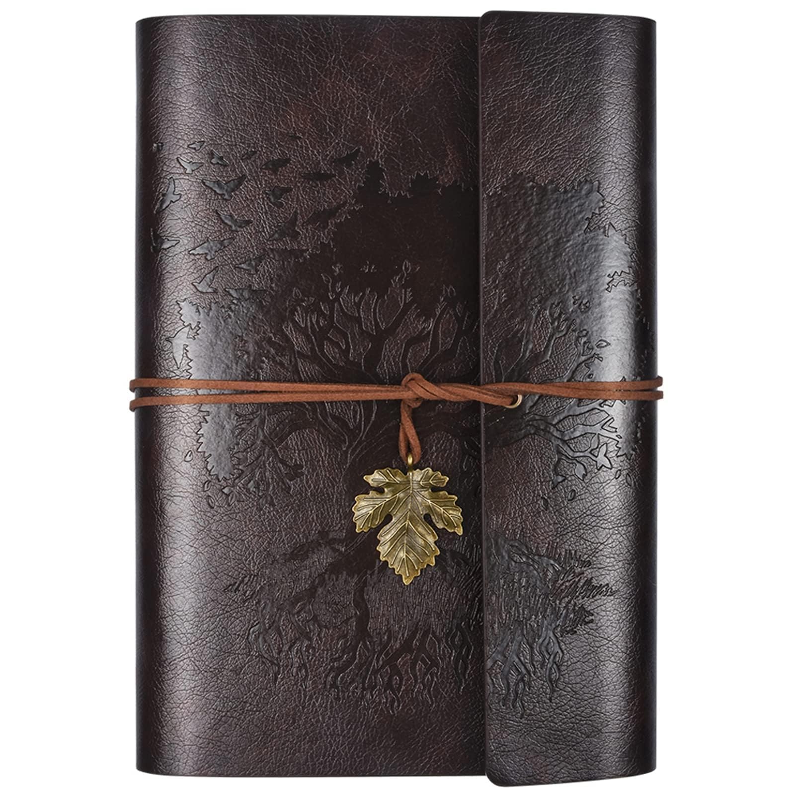 OMEYA PU Leather Journal Notebook, Blank Pages Refillable Vintage Sketchbook Travel Notebook Diary Gift for Girls Boys Women Men 23.3 × 16 cm-Dark Brown