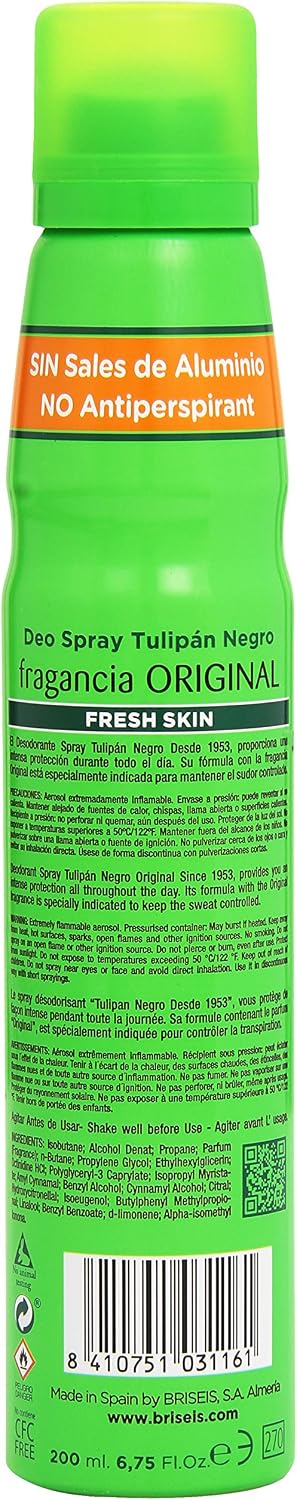 Tulipán Negro Deospray Original – 200 Ml, Für Frauen, Langanhaltender Duft