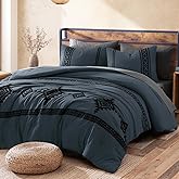 MaiRêve Embroidery Queen Size Comforter Set Blue Grey, Boho Farmhouse Western Bedding Set 7 Pieces, All Season Bed in A Bag Comforter Set with Sheets, Pillowcases & Shams