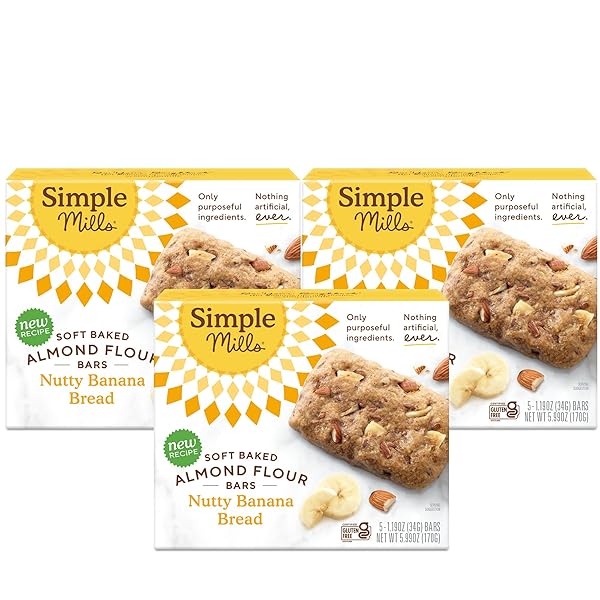 SIMPLE MILLS ALMOND FLOUR SNACK BARS, NUTTY BANANA BREAD – GLUTEN FREE, MADE WITH ORGANIC COCONUT OIL, BREAKFAST BARS, HEALTHY SNACKS, PALEO FRIENDLY, 6 OUNCE (PACK OF 3)