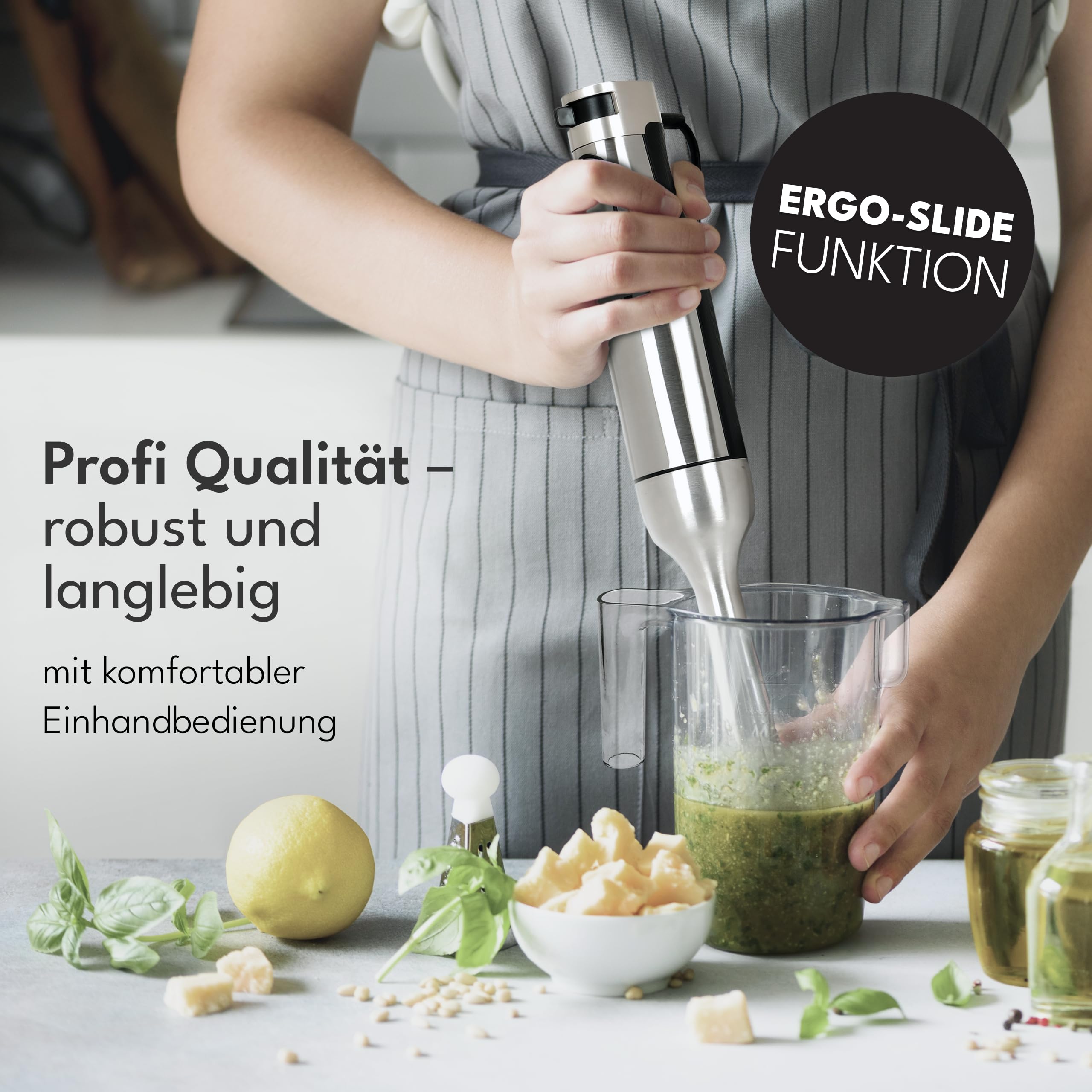 LEBENLANG Premium 1200W Stabmixer Set - Inkl. 5x Zubehör & Spritzschutz I Stufenlos verstellbar & Turbo I Elektrische Hand Blender Pürierstab Edelstahl Zauberstab Mixer Mixstab Purierstabmixer Stab 4