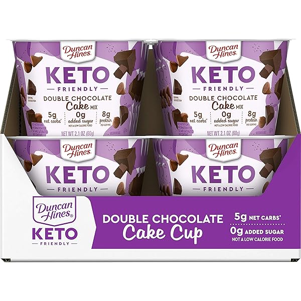 DUNCAN HINES KETO FRIENDLY DOUBLE CHOCOLATE CAKE MIX, 2.1 KETO FRIENDLY DOUBLE CHOCOLATE CAKE CUP 25.2 OUNCE (PACK OF 12)