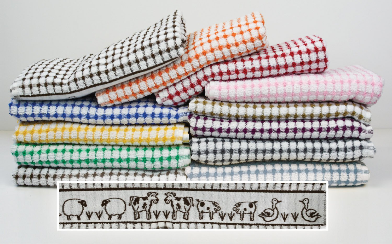 Pack of 6 Tunstead Farm Estate Animal Collection 100 Cotton Terry Tea