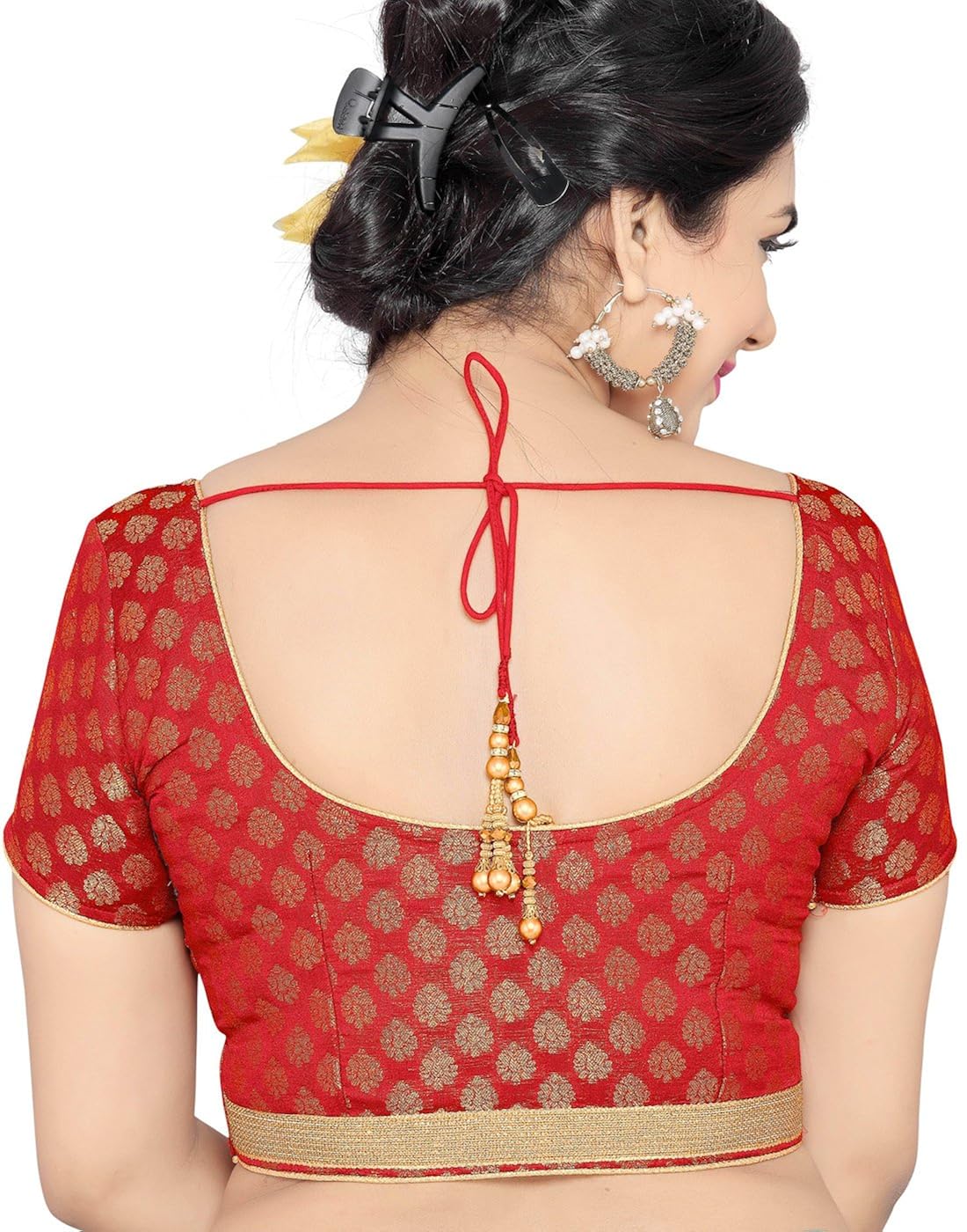 studio shringaar wedding red solid short sleeve non-padded blouse