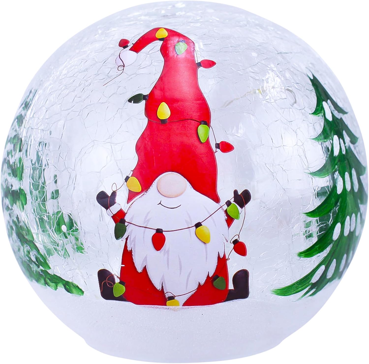 Snow Globes - Red Carpet Studios LED Holiday Gnome 6 Inch Crackled Glass Christmas Globe Lantern