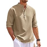 Hodaweisolp Mens Long Sleeve Waffle Henley Shirt Casual Lightweight Textured Button Shirts