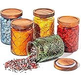 Outus 5 Pcs 23.7oz Vintage Glass Jar with Lids Colored Glass Canisters Jars with Airtight Wooden Lids for Kitchen Counter Flour Sugar Cookie Coffee Tea Storage Containers