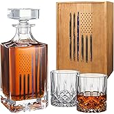 Police Tactical Blue Him Thin Blue Line American Flag Whiskey Decanter Gift Set | 730mL Decanter 2 Whiskey Glass | Law Enforcement First Responder, Rights, Policeman Gifts, PD Men, Dad, Officer