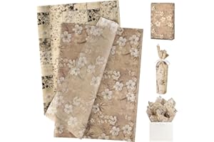UNIQOOO 100 Sheets Light Brown Flower Tissue Paper, Vintage Gift Wrapping Paper for Wedding, DIY Craft Tissue for Birthday Br