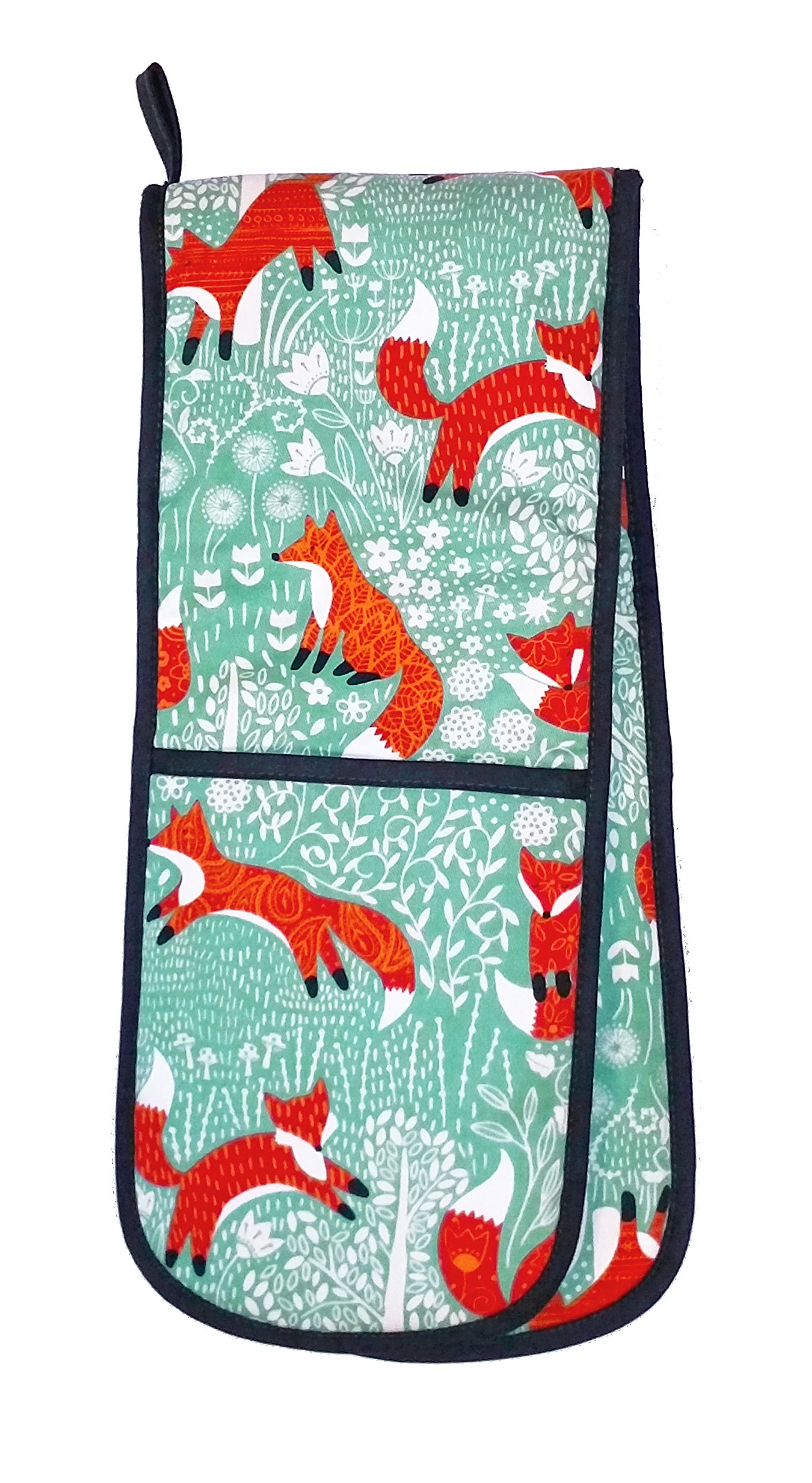 Ulster Weavers Foraging Fox Cotton Double Oven Gloves - With Cute Animal Hand Drawn Design, Duck Egg Blue - 100% Cotton, Double Oven Mitts - Cooking Gifts for Bakers & Chefs - Kitchenware Range