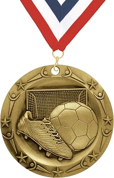Amazon Co Jp On Top Awards 3インチ 高耐久 サッカーメダル 32インチ レッドホワイト ブルーリボン付き Pack Of 1 文房具 オフィス用品