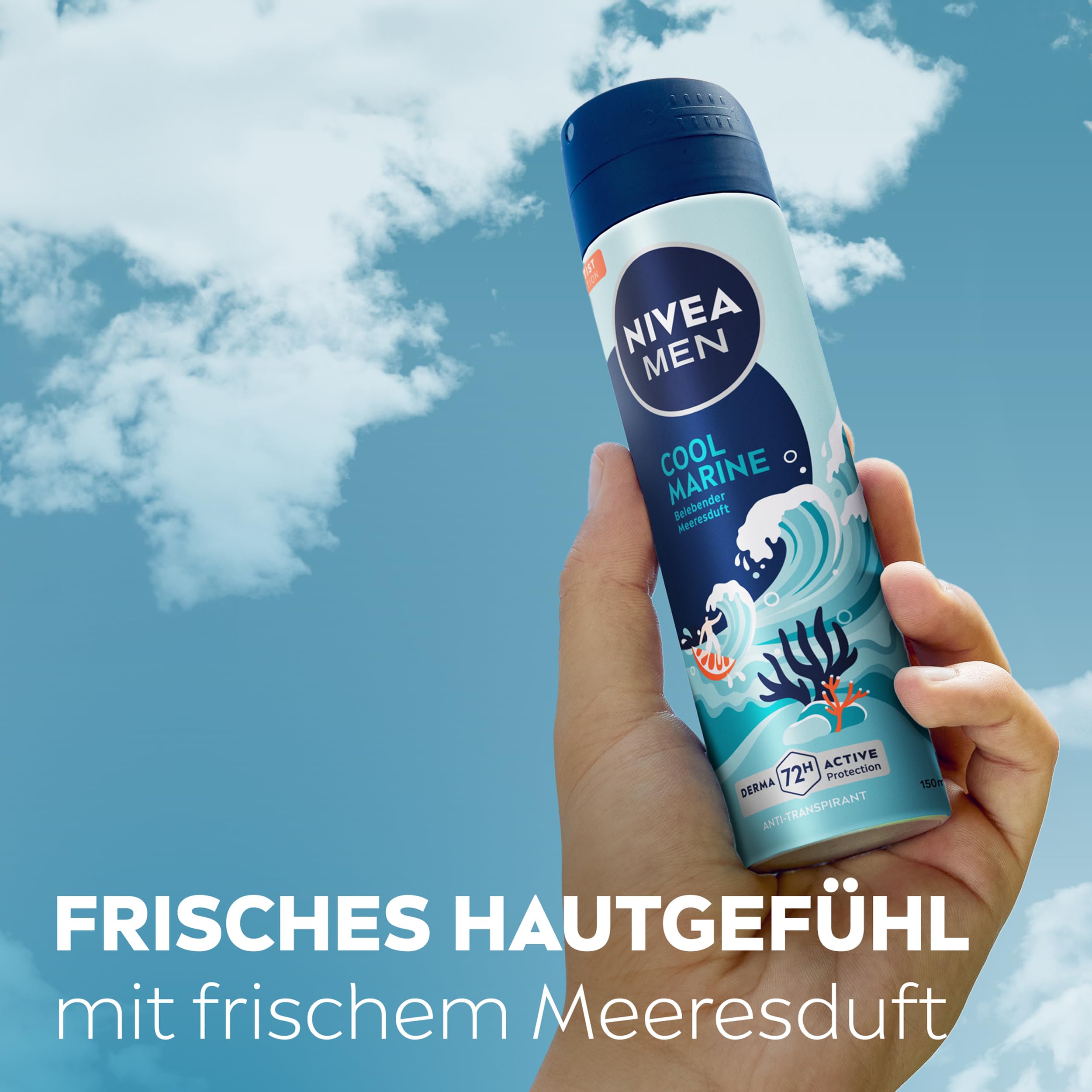 NIVEA MEN Cool Marine Artist Edition Deo Spray, Deodorant für 72h Anti-Transpirant-Schutz gegen Schweiß und Geruch, Deospray mit erfrischendem Duft (150 ml) 3