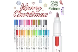 Shuttle Art Double Line Outline Permanent Markers, 28 Colors Squiggles Shimmer Markers Set, Self Outline Metallic Marker Pens for Art, Drawing, Doodling, Card Making, Christmas Card, DIY Crafts
