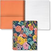Steel Mill & Co Cute Large Spiral Notebook College Ruled, 11" x 9.5" with Durable Hardcover and 160 Lined Pages, Garden Blooms (Navy)