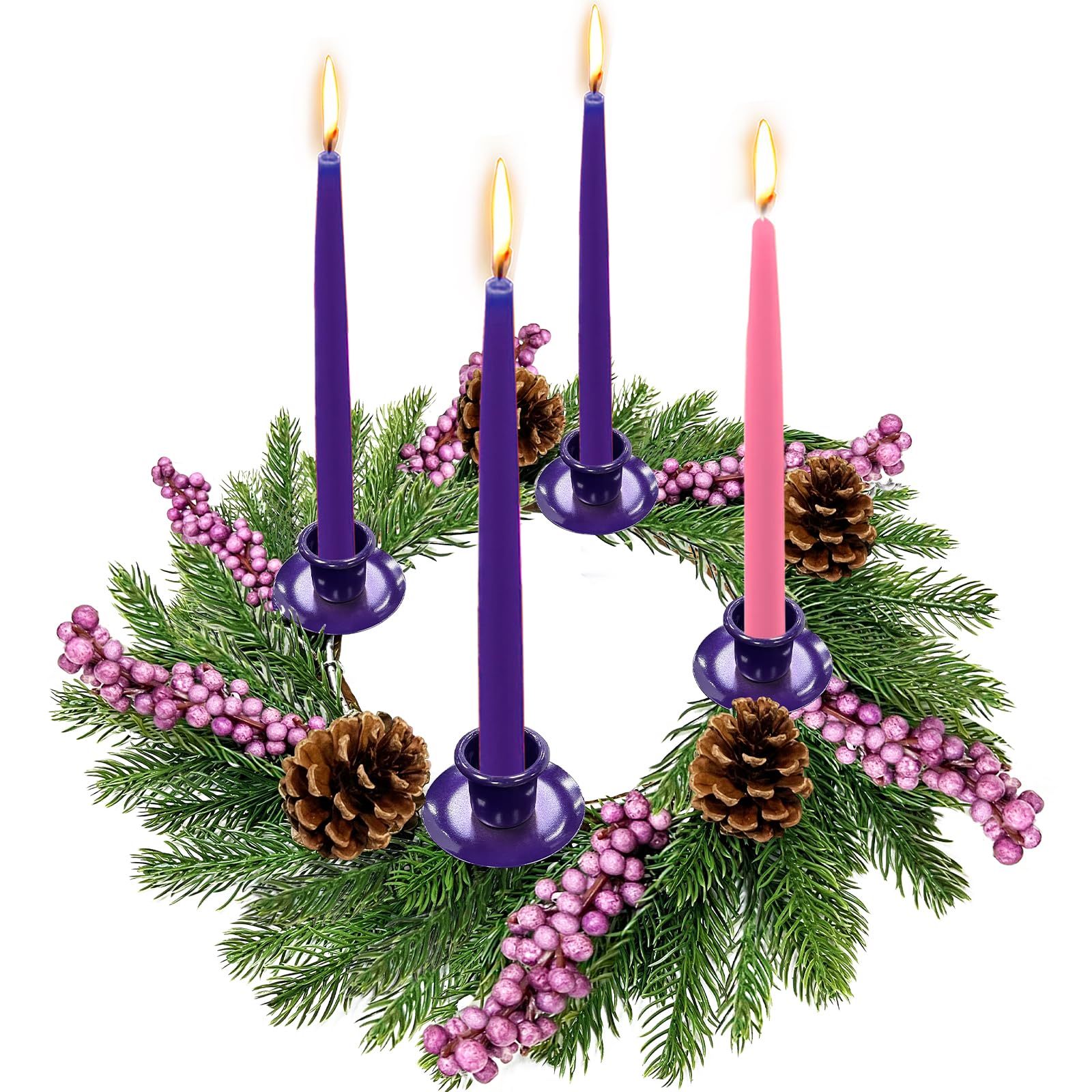 Photo 1 of [ Safety Fire Retardant ] Christmas Advent Wreath, Purple Christmas Wreaths with 4 Candle Holder 4 Pinecones 6 Berry Christmas Centerpieces Decorations for Advent Church Table Holiday Home(No Candles)
