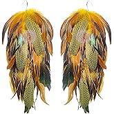 Yellow Feather Earrings for Women – Long Boho Festival Earrings, Statement Dangle Earrings for Halloween, Christmas, Easter, Party & Costume Jewelry