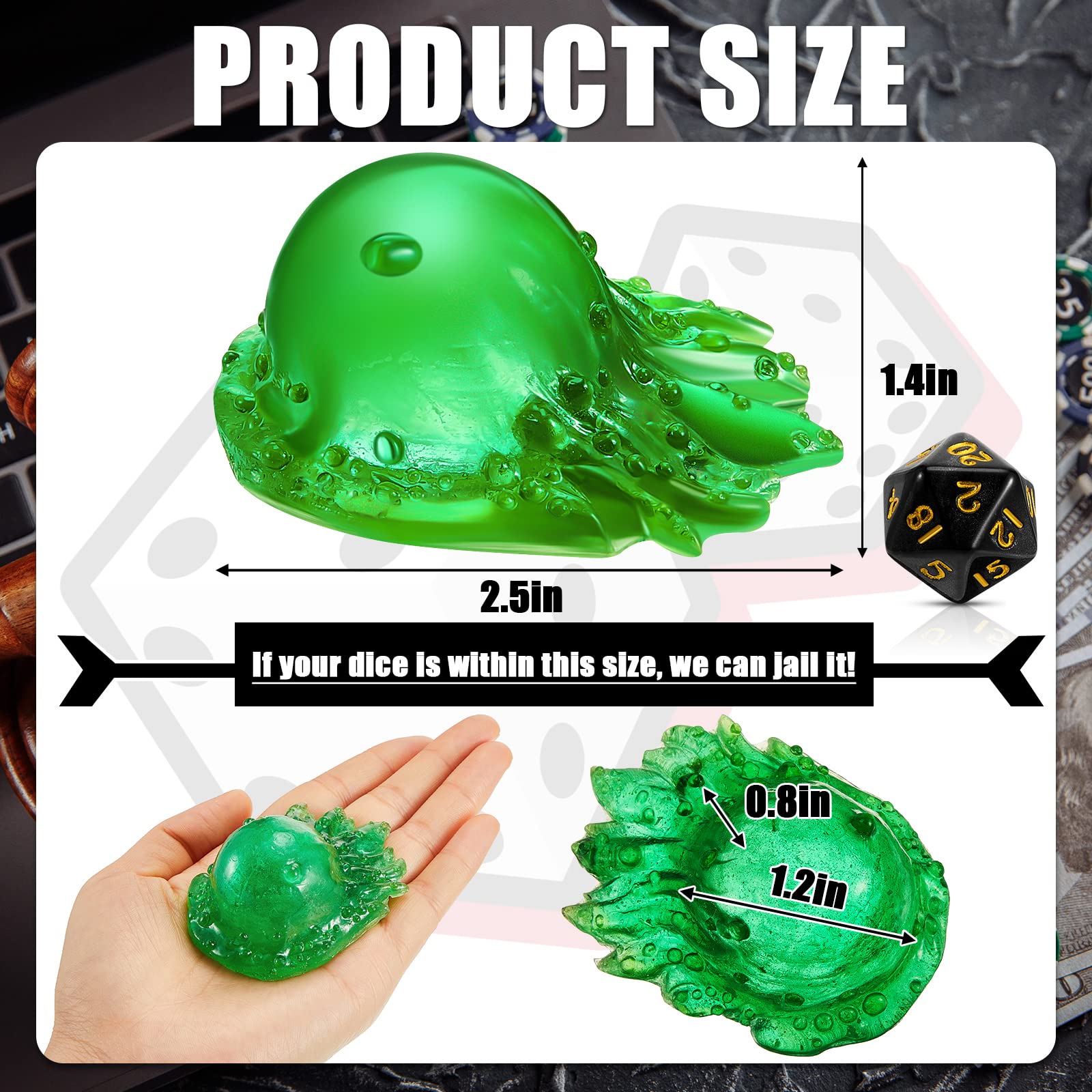 Deekin Dice Jail Gelatinous Cube Dice Prison Resin Cage Translucent Miniature Accessory for Table Game Party Gatherings Gifts(Green)