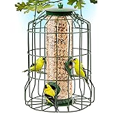 Squirrel Proof Bird Feeders for Outdoors Hanging (Metal Green) Bird Feeder with 4 Ports, Chew-Proof & Weather Resistant, Backyard Gift (10.25 x 6.25 x 6.25 inches)