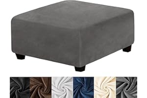 HFCNMY Ottoman Cover Square,Stretch Velvet Square Ottoman Cover Thick Ottoman Slipcover Square Washable Storage Ottoman Cover Foot Stool Cover with Elastic Bottom for Living Room Dark Gray Large