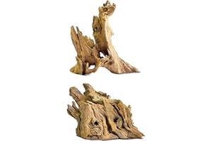 HEMYIS Natural Driftwood for Aquarium Decor,Reptile Habitat&Home DIY Decor,Naturally Unique Shapes Weathered Wood,Easy to Use S-(6-8 Inch/1.1-1.3 Lbs)-Pack of 2