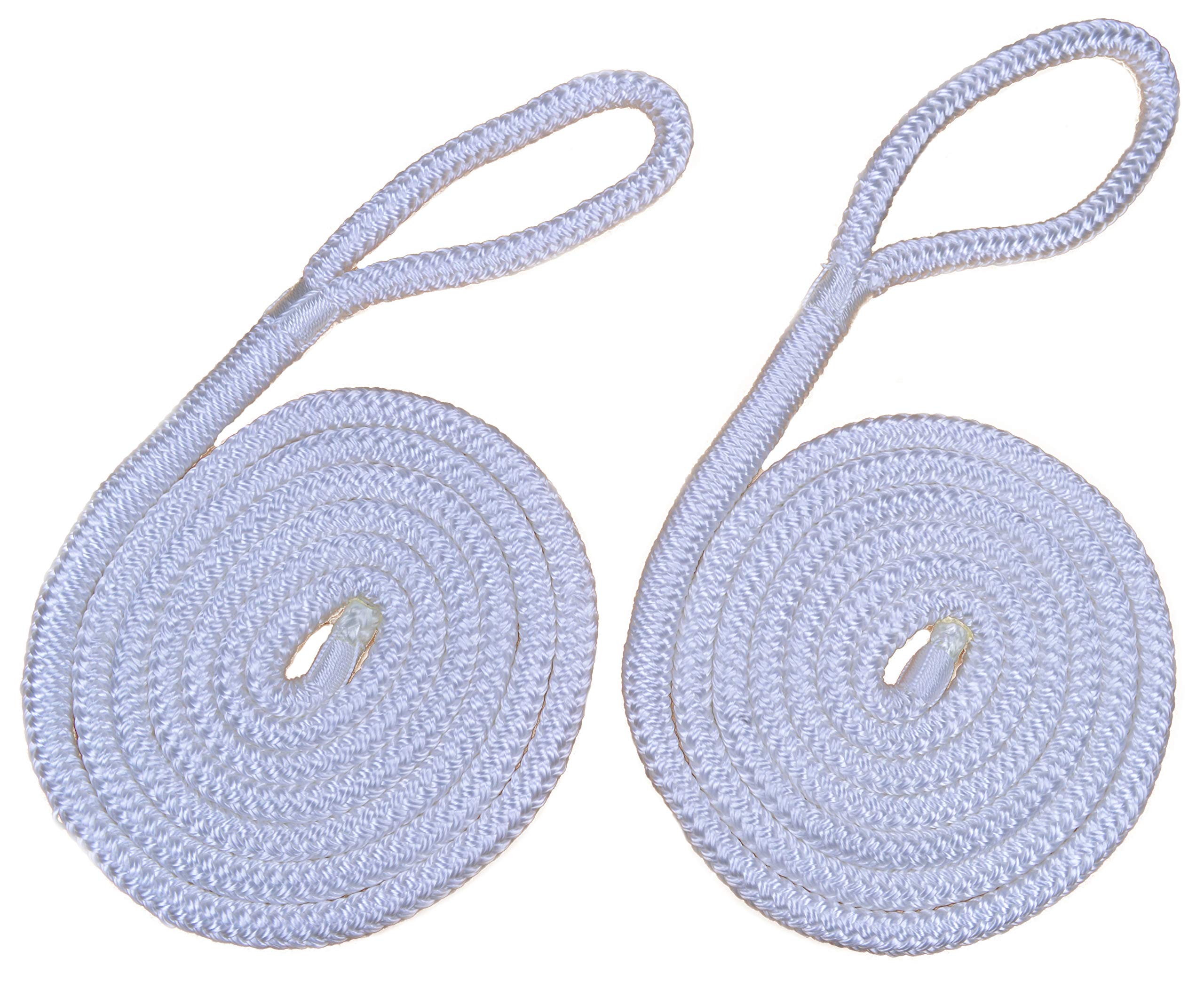 3/8" White Fender Line for Boats - Double Braided Nylon 6 Feet Marine Rope - 2 Pack