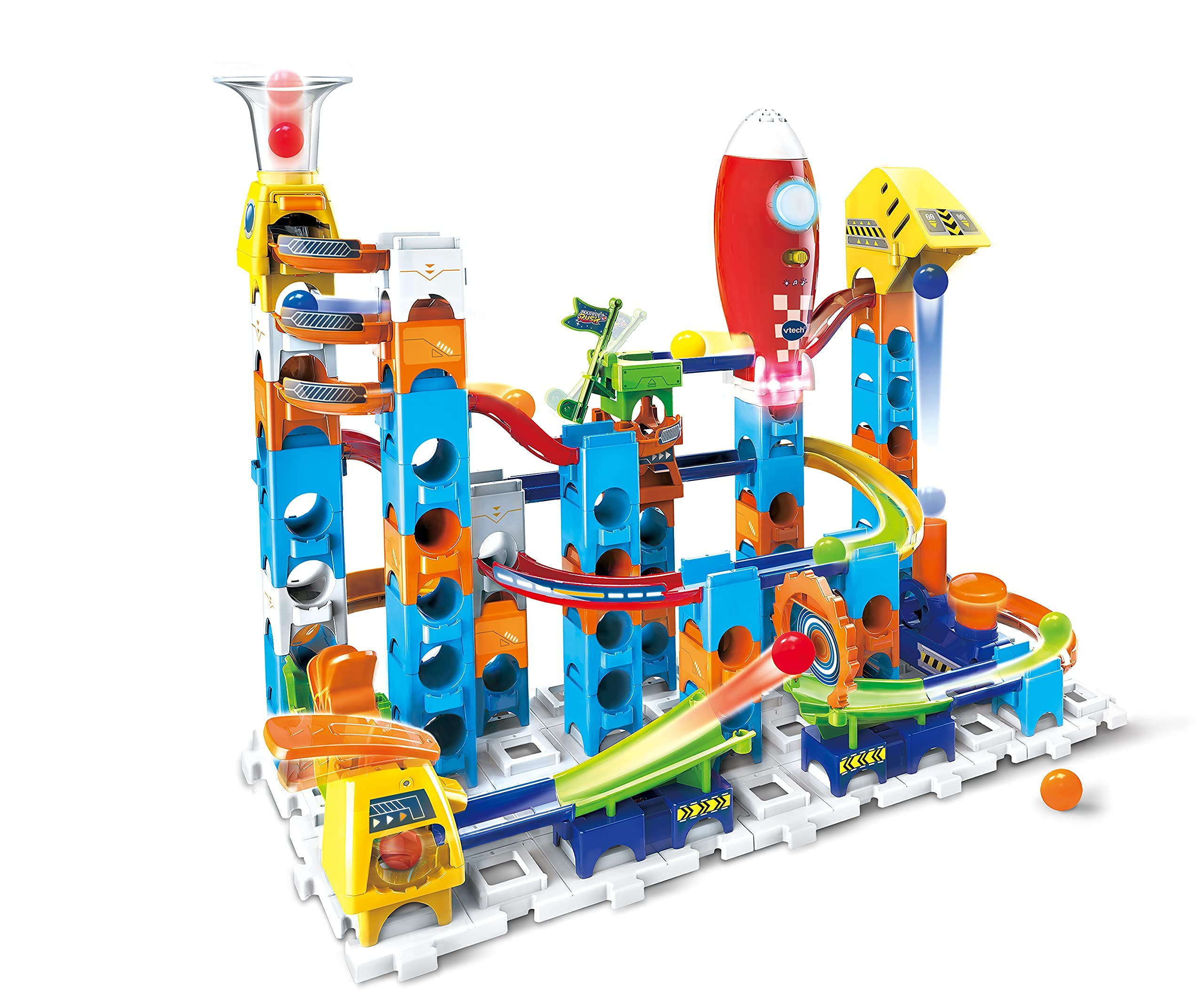 VTech Marble Rush Launch Pad, Construction Toys for Kids with 10 Marbles and 75 Building Pieces, Electronic Track Set for Boys & Girls, Colour-Coded Building Toy with Sound, 4 Years +, English Version