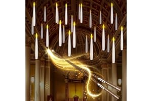 LUSHARBOR Floating Candles with Wand, 20 Pack 2 Wands Halloween Magic Hanging Candles Flameless Floating Candles Battery Operated for Halloween Decorations Gift Idea