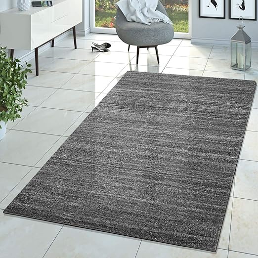 Tapis Moderne à Poils Ras Chiné Gris Et Blanc Pour Salon 120x170 Cm