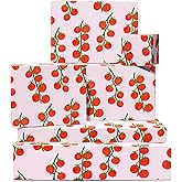 CENTRAL 23 Tomato Wrapping Paper - 6 Sheets Of Birthday Gift Wrap With Tags - Red Tomatoes Pattern - Girls Wrapping Paper - Comes With Stickers - Recyclable