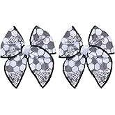 Soccer Cheer Bows for Girls, 2PC 4" Black White Mesh Tulle Fable Bow Hair Clips, Football Sport Shaker Ribbon Alligator Barrettes for Cheerleaders, Moms, Players, Game Day Party Gifts