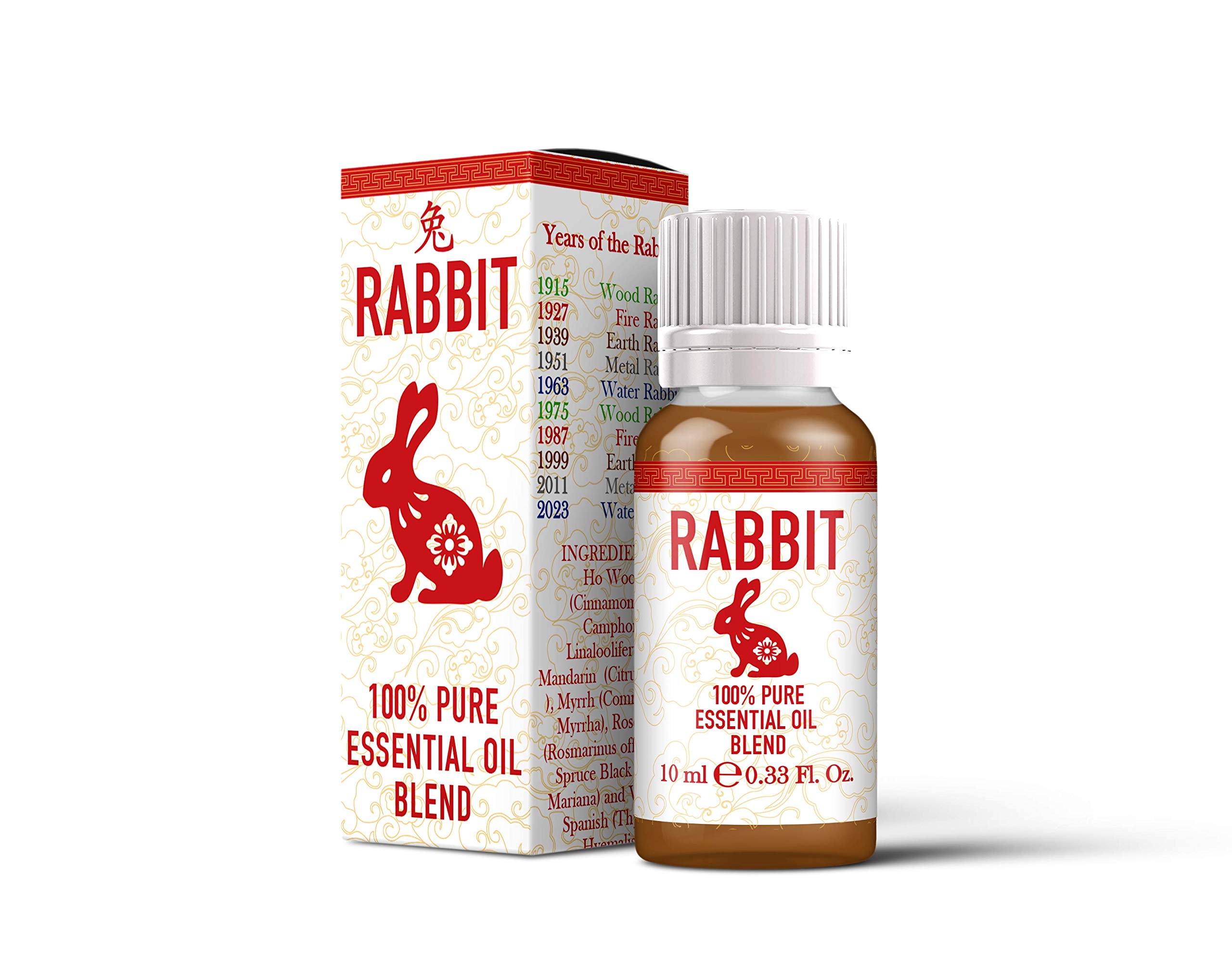Mystix London | Rabbit Chinese Zodiac Essential Oil Blend 10ml | 100% Pure & Natural | Aromatherapy Oil | Ho Wood, Mandarin, Myrrh, Rosemary, Spruce Black, Verbena Spanish | Vegan, GMO Free