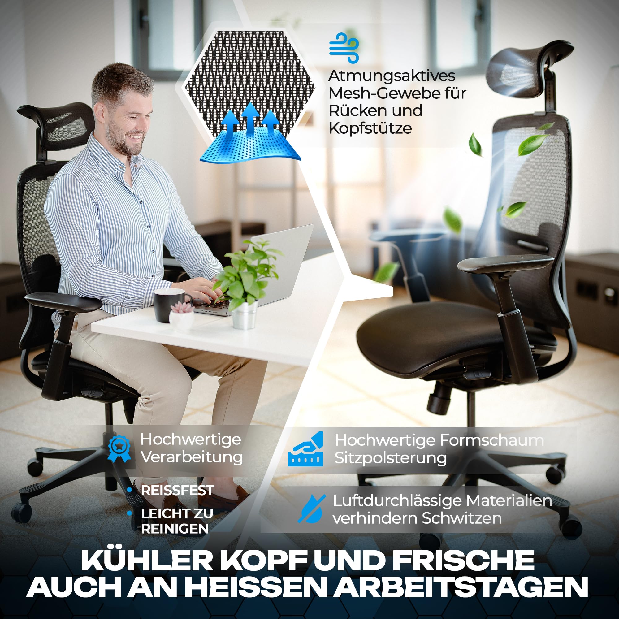 VALKENSTOL M5 Bürostuhl Ergonomisch Testsieger, Einstellbarer für maximale Bewegungsfreiheit, Rückenfreundliche Bürostühle, Lendenwirbelstütze Schreibtischstuhl für Büro und Home Office Chair 4