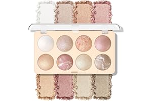 KYDA 8 Colors Baked Powder Palette, Mulitiuse Baked Powder for Eyeshadow Highlighter Contour, High Glossy Pigment, Lightweigh