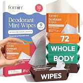 FOMIN Acidified Mini Deodorant Travel Wipes - 72 Count Variety Pack | pH Balanced, Biodegradable Mini Deodorant Wipes - Plastic-Free Underarm &amp; Body Wipes for Women &amp; Men - Fits Any Bag