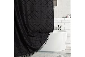 Siiluminisoy Black Shower Curtain Boho Fabric Shower Curtain Black Tufted Texture Striped Modern Farmhouse Shower Curtains for Bathroom, 72 x 72