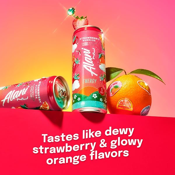 ALANI NU STRAWBERRY SUNRISE SUGAR FREE, LOW CALORIE ENERGY DRINKS, 200MG CAFFEINE, BIOTIN B VITAMINS, ZERO SUGAR, 10 CALORIES, 12 FL OZ CANS, 12 PACK
