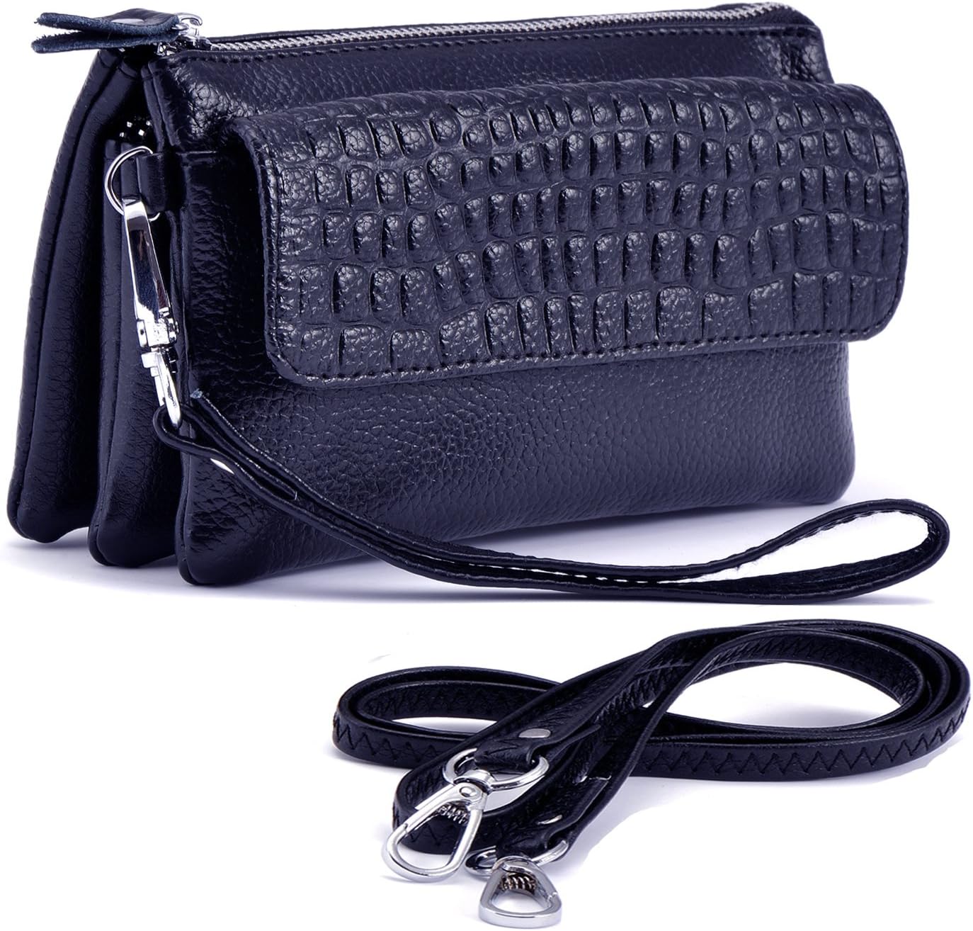 Shalwinn Leather Wristlets Purse,Cellphone Pouch Purse, Women Wallet Wristlet Wallet Clutch with Long Shoulder Strap and Wrist Strap