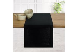 D'Moksha Homes Linen Table Runner 14 x 36 Inch - 100% Pure Linen Black Table Runner - Machine Washable Farmhouse Table Runner for Winter, Holiday Decor, New Year
