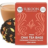 Sukoon Masala Chai - 100 Tea Bags (2g Each) - Black Tea with Cardamom, Cinnamon, Clove &amp; Black Pepper, Caffeinated, Individually Wrapped