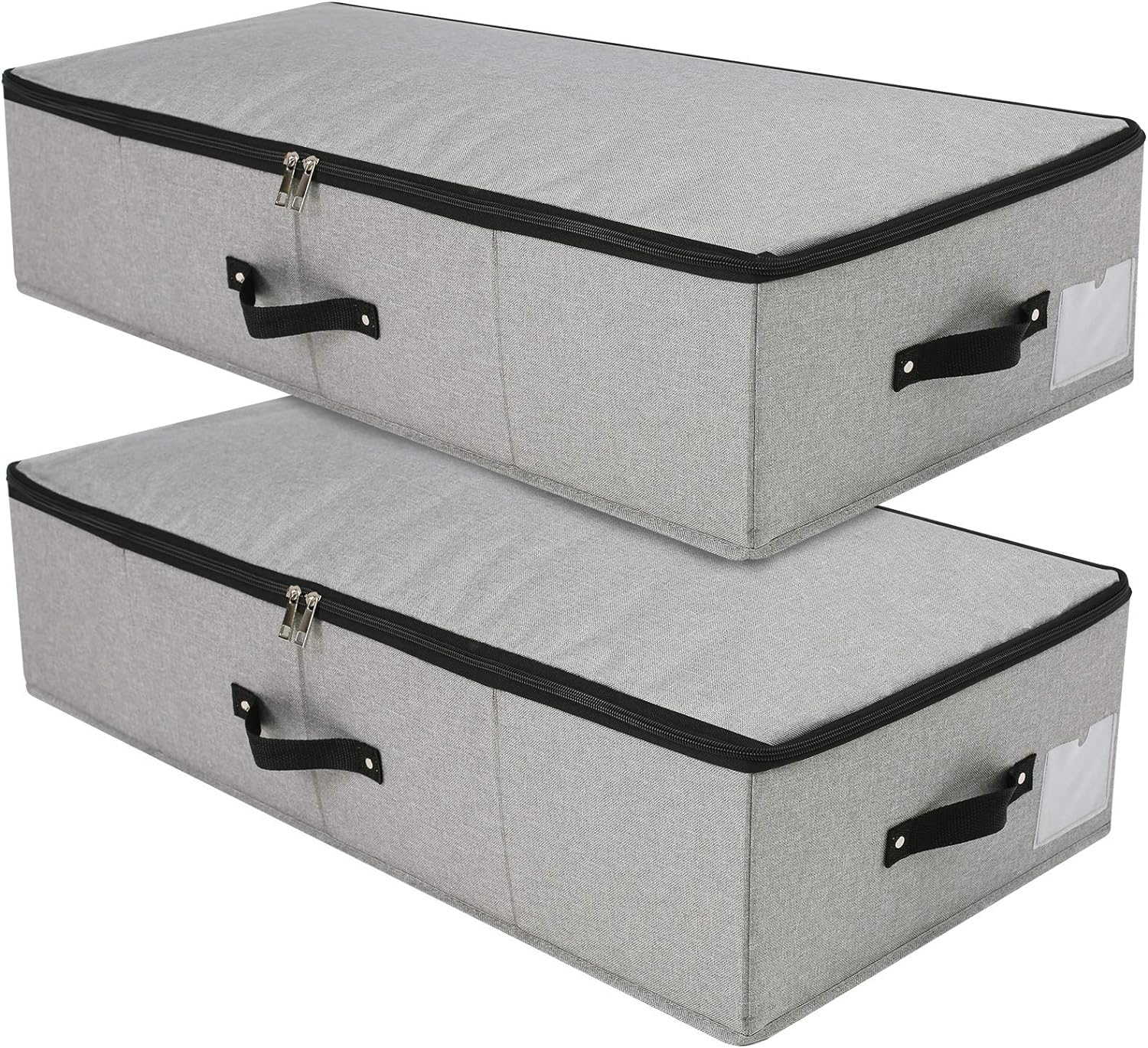 Omygarden Foldable Under Bed Storage Box with Plastic Support Liner, Handles, Zipper lid, Blankets Clothes Comforters Storage Bin Organizer for Bedroom and Closet, 74.5×38×18cm, Dark Grey，2PCS