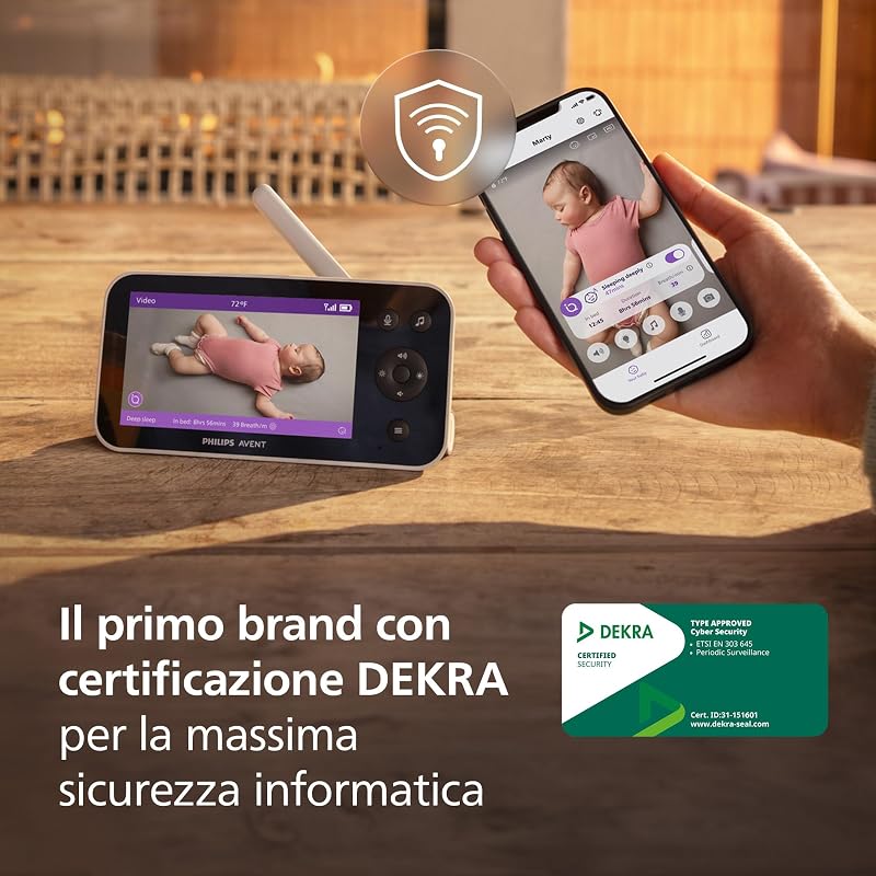 PHILIPS Avent Premium Connected Baby Monitor, il monitor più avanzato di sempre di Avent, controllo di sonno e respirazione con IA, HD, app, SCD973/26