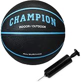 Champion Downtown Basketball - Durable Rubber Cover with Deep Channels for Better Control, Anti-Burst Butyl Bladder, Includes Ball Pump, for Indoor/Outdoor Play