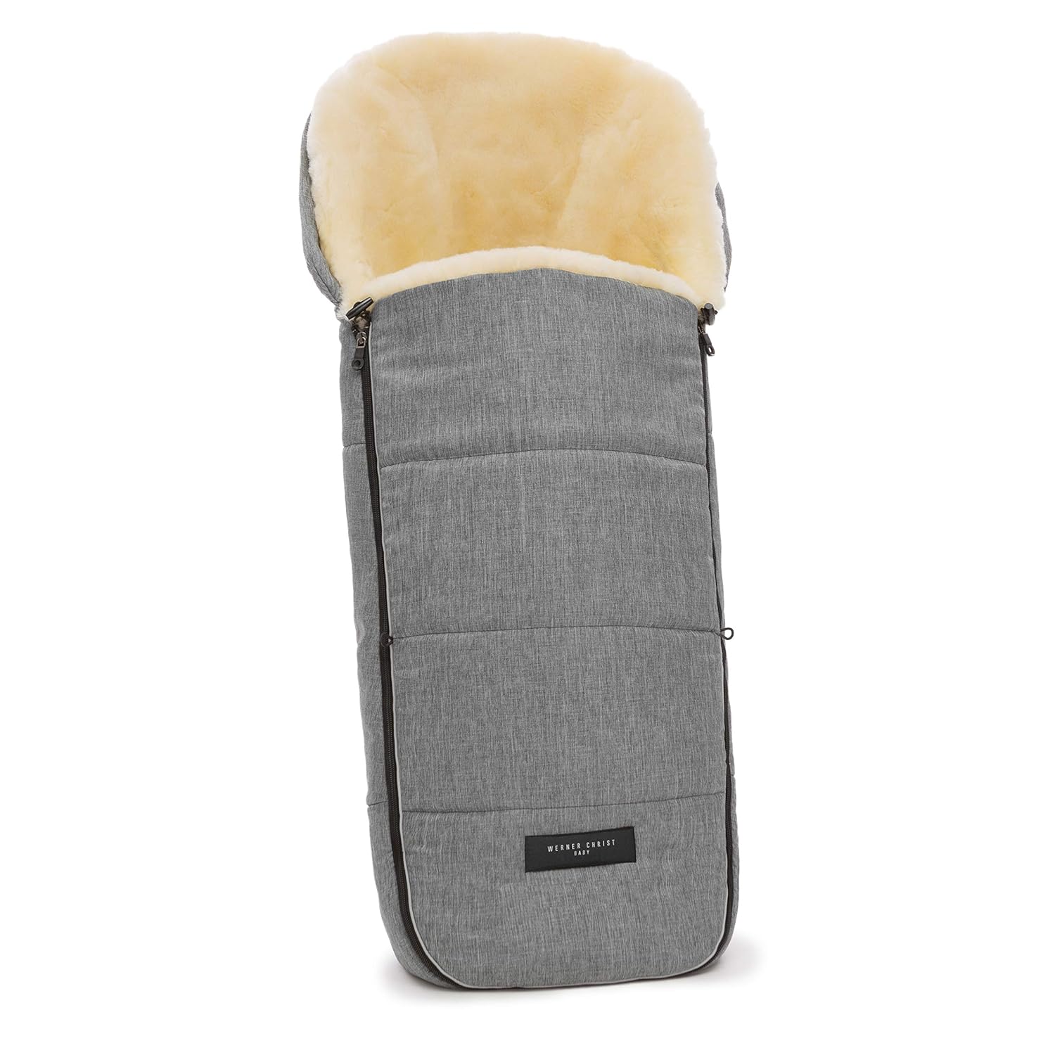 WERNER CHRIST BABY Lammfell-Fußsack FLIMS – kuscheliger Buggy-, Kinderwagen-Fußsack, aus medizinischem Fell, universal, in grigio