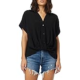 HUDSON Women's Knot Front Button Down Short Sleeve Shirt
