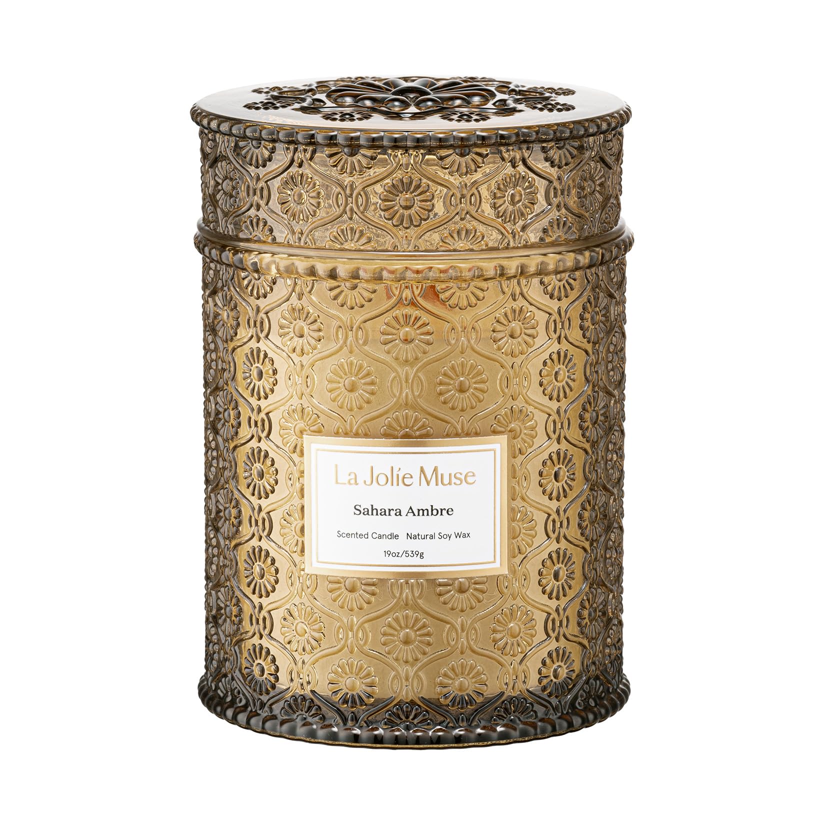 LA Jolie Muse Sahara Amber Candle – Bergamot, Clove & Amber |19 oz Large Wooden Wick Fall Candle | Natural Soy Wax | 90 Hours Clean Burn | Gift-Ready for Cozy Nights | Elevated Fall Decor
