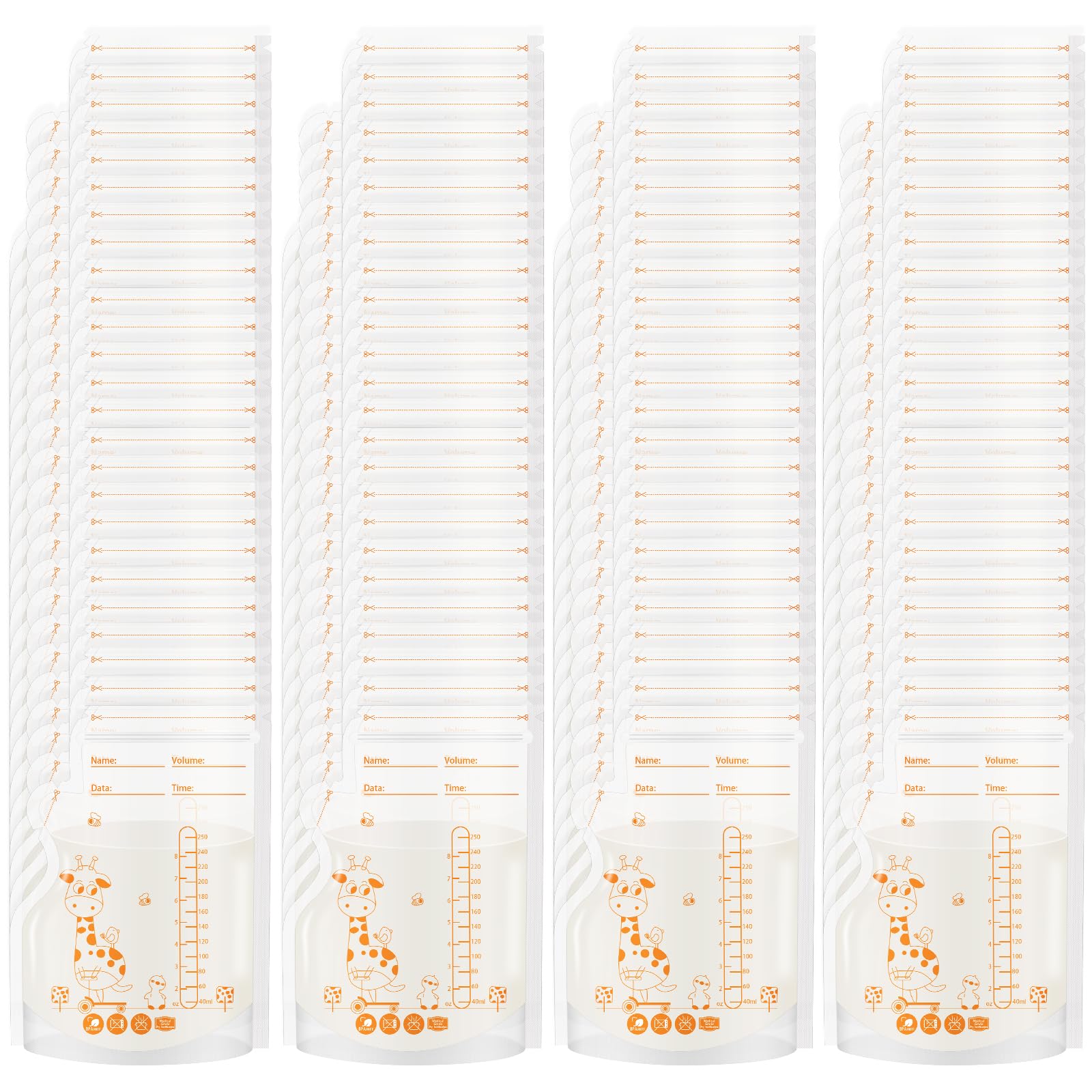 Aolso Breast Milk Storage Bags, 130PCS 250ml Store Flat or Standing Breast Milk Collection Pouches, Breast Milk Storage Bags Breastmilk for Fridge or Freezer, Maternity Breast Feeding Essentials
