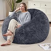 Bean Bag Cover (No Filler) Soft Faux Fur Stuffed Animal Bean Bag Storage, Fluffy Plush Bean Bag Chair Cover Washable, Comfy Bean Bag Covers for Adults Kids Teens